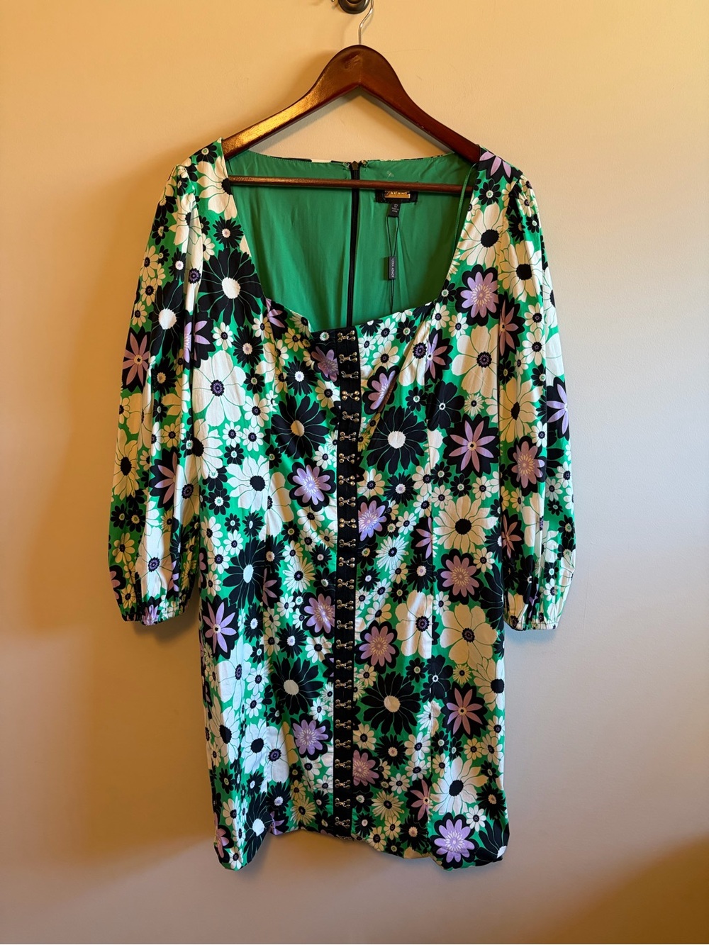 Alexia Admor Green Floral Button-Front Mini Dress with Lavender Accents